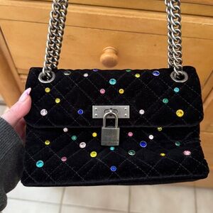 Kurt Geiger London Black Velvet Crystal Crossbody Shoulder Bag Clutch